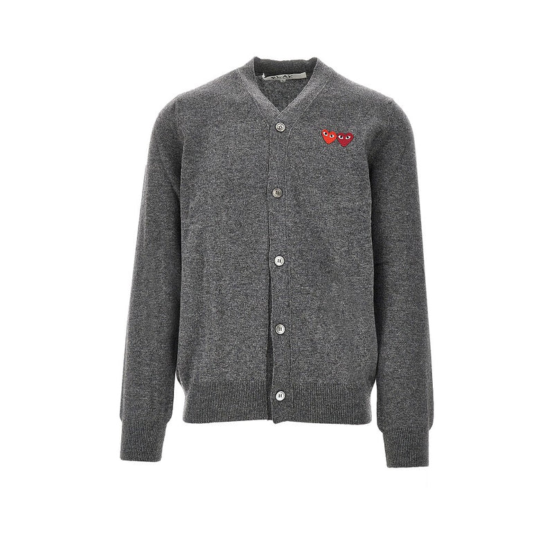Comme des Garçons Play Comme des Garçons Play Hearts Patches Wool Cardigan Grey - World Class Fashion