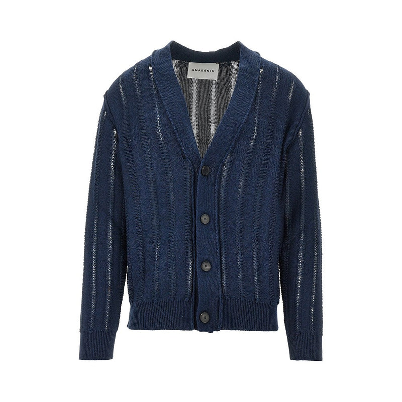 Amaranto Amaranto Open-knit Striped Cotton Cardigan Blue - World Class Fashion