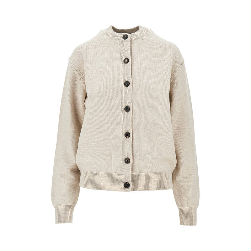 Jacquemus Jacquemus Logo Intarsia Merino Wool Cardigan Beige - World Class Fashion