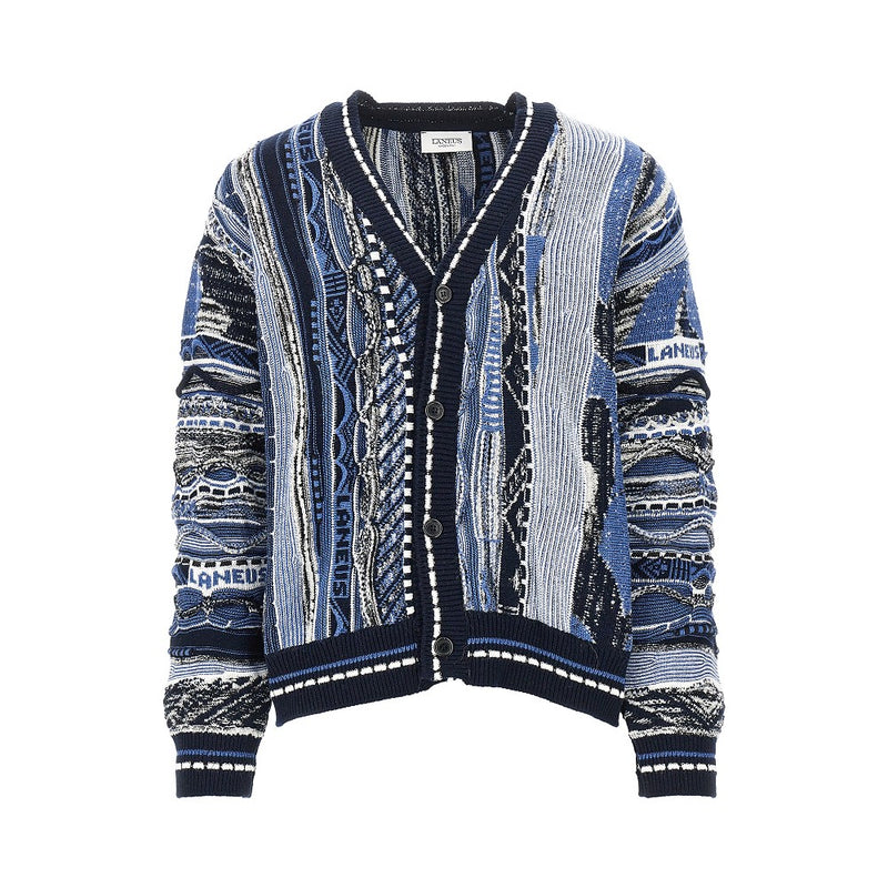 Laneus Laneus Jacquard Knit Cardigan Blue Men - World Class Fashion