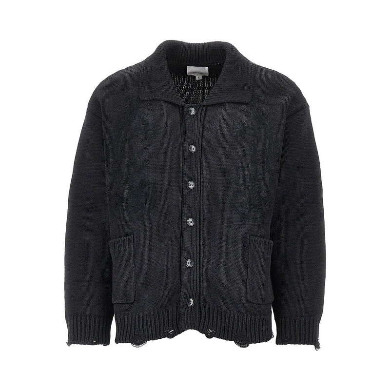 Found Found Distressed Embroidered Cardigan Black Men - World Class Fashion
