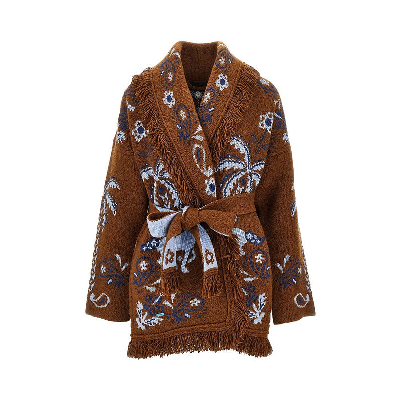 Alanui Alanui Island Roots Jacquard Wool Cardigan Brown - World Class Fashion