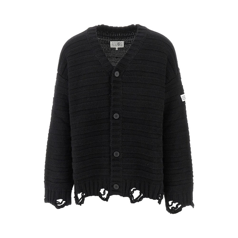 Mm6 Mm6 Distressed Wool Blend Cardigan Black - World Class Fashion