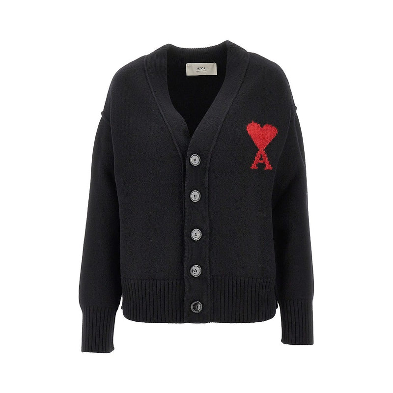 Ami Ami Wool Cardigan with 'Ami De Coeur' Black Women - World Class Fashion
