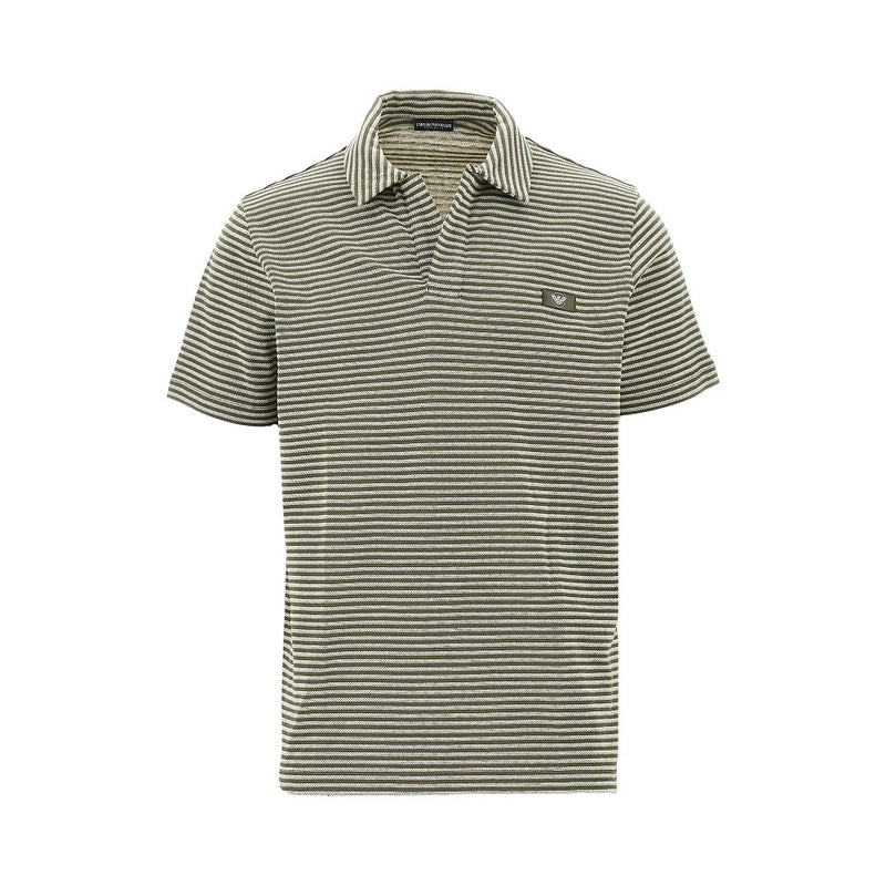 Emporio Armani Emporio Armani Striped Cotton Polo Shirt Green - World Class Fashion