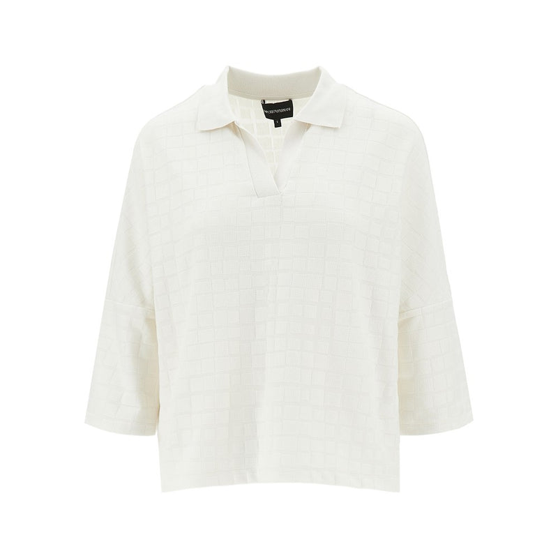 Emporio Armani Emporio Armani Jacquard Knit Polo Shirt White - World Class Fashion