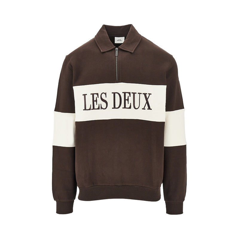 Les Deux Les Deux Zipper Rugby Sweatshirt Brown - World Class Fashion