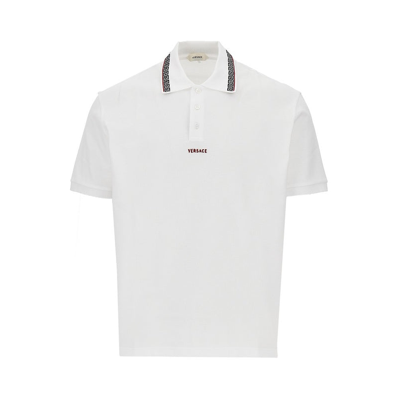 Versace Versace Cotton Polo Shirt with Greca Motif White - World Class Fashion