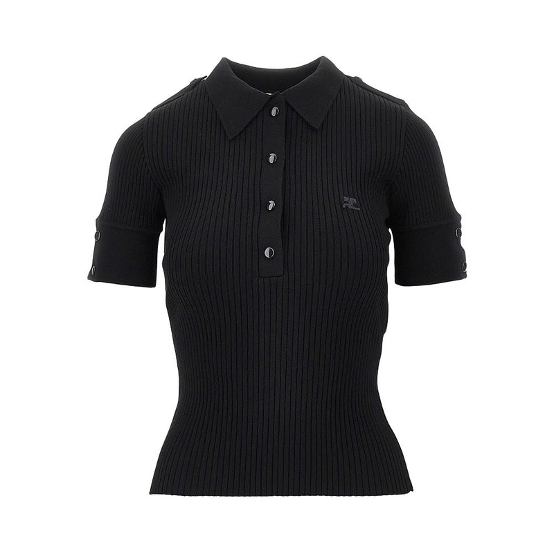 Courreges Courreges Ribbed Knit Polo Shirt Black Women - World Class Fashion