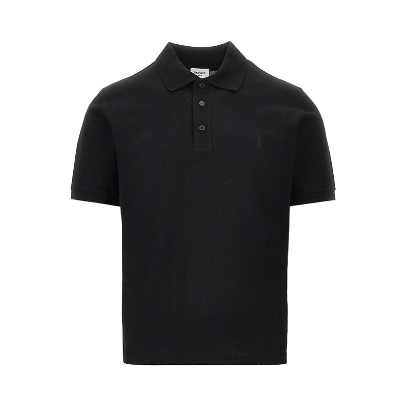 Saint Laurent Saint Laurent Cassandre Embroidery Polo Shirt Black - World Class Fashion