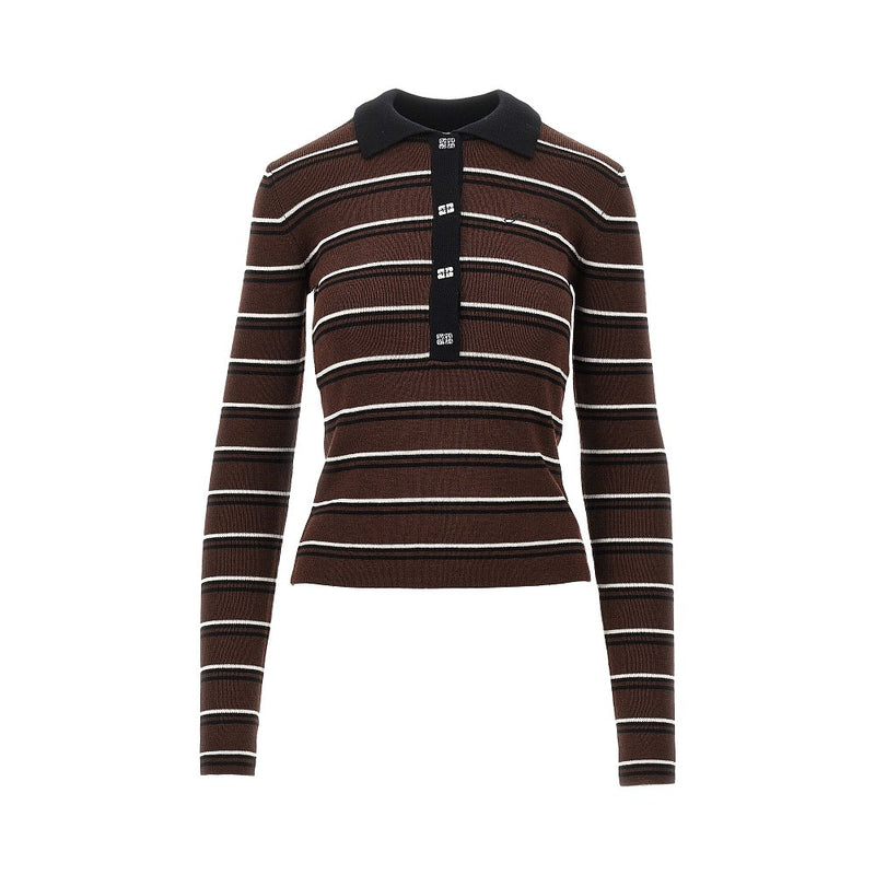 Ganni Ganni Knitted Polo Shirt Striped Brown Women - World Class Fashion