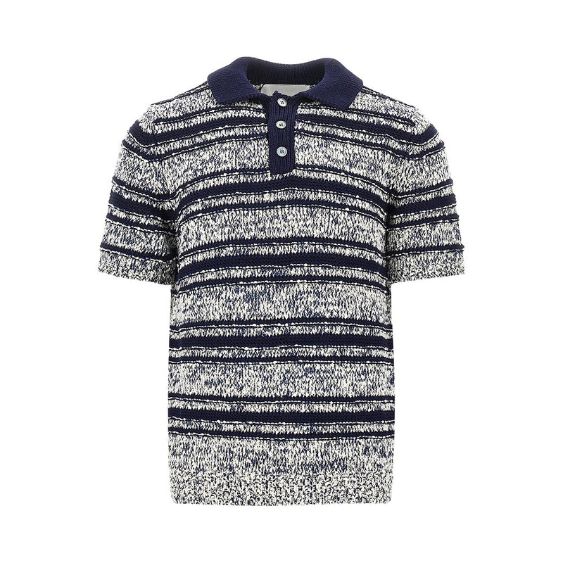 Amaranto Amaranto Striped Mouliné Knitted Polo Shirt Blue - World Class Fashion