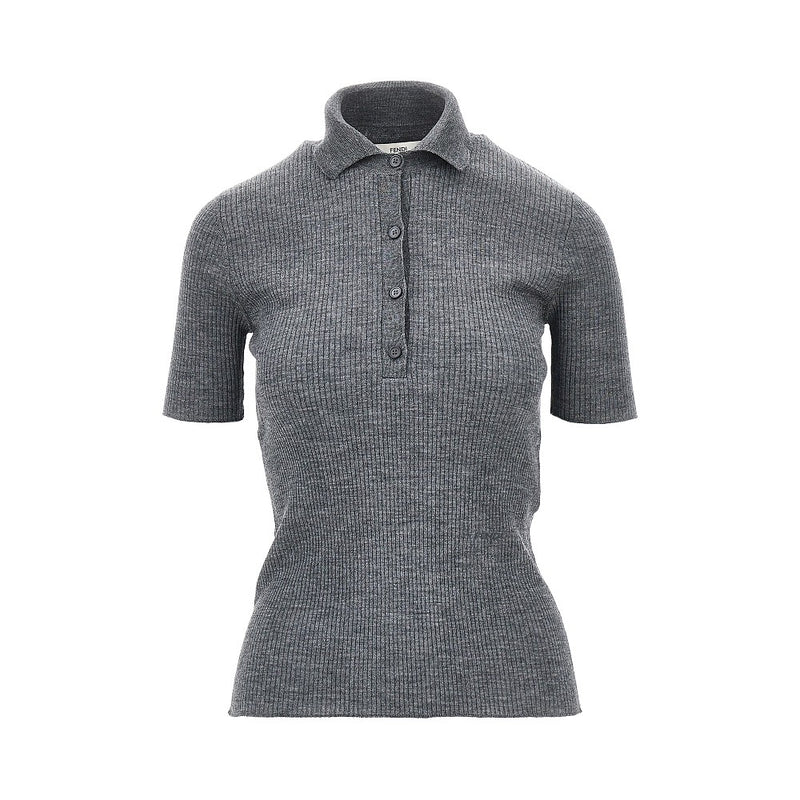 Fendi Fendi Ribbed Knit Polo Shirt Grey Women - World Class Fashion