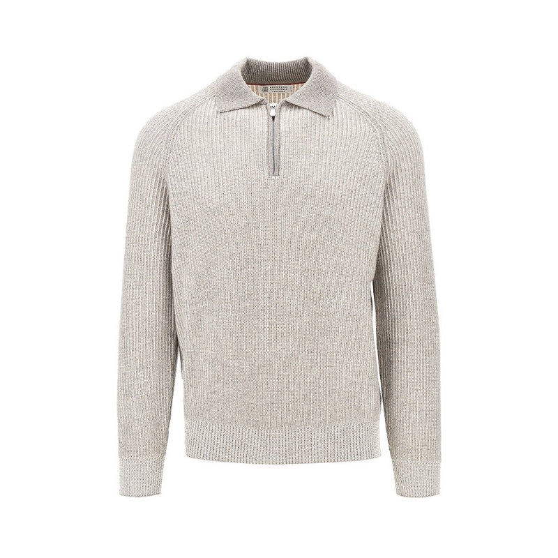 Brunello Cucinelli Brunello Cucinelli Cashmere Knit Polo Sweater Grey - World Class Fashion