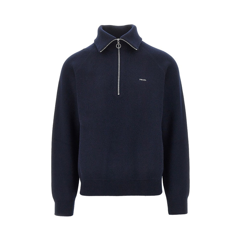 Prada Prada Wool and Cashmere Half-Zip Sweater Blue Men - World Class Fashion