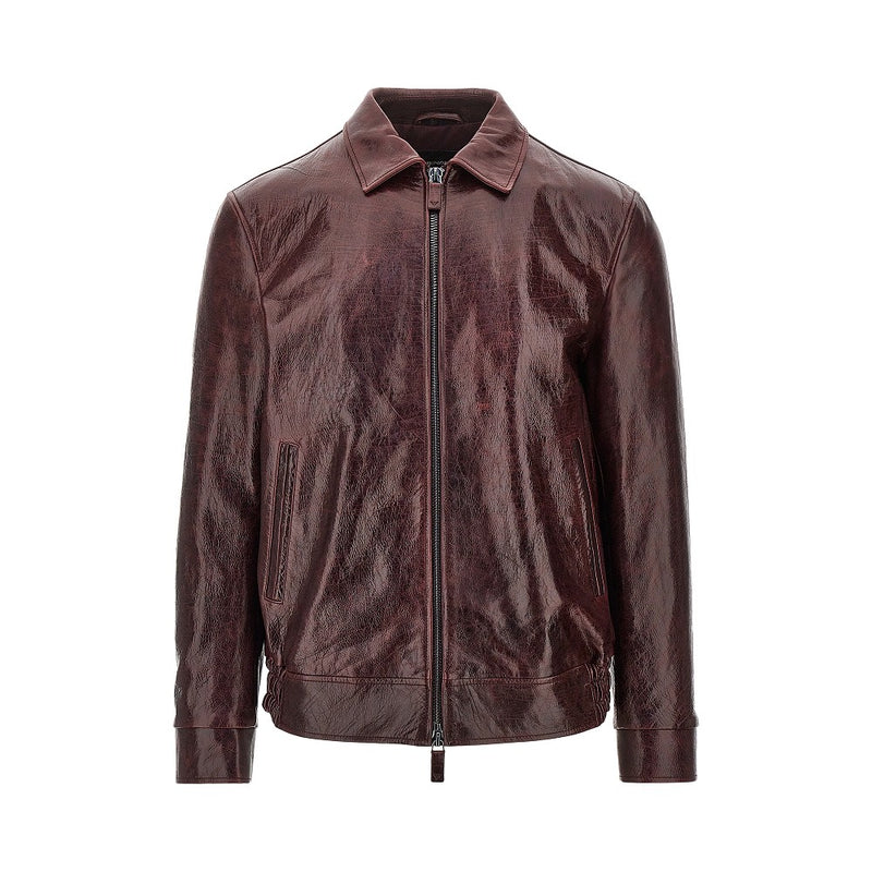 Emporio Armani Emporio Armani Leather Jacket Wrinkled Effect Red - World Class Fashion