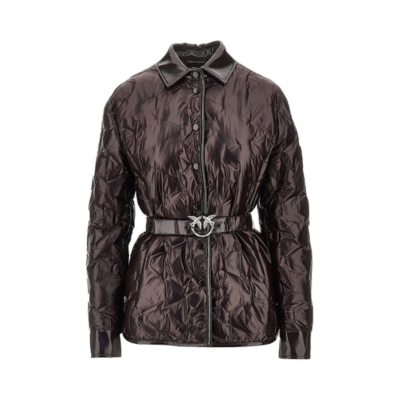 Pinko Pinko Padded Nylon Jacket with Belt Brown - World Class Fashion