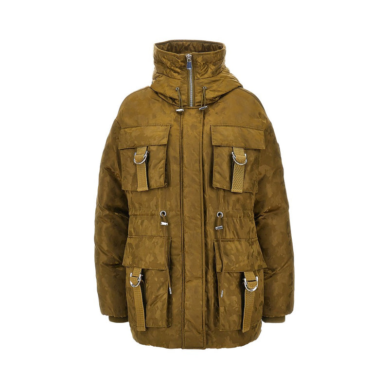 Pinko Pinko Camouflage Technical Satin Down Jacket Green - World Class Fashion