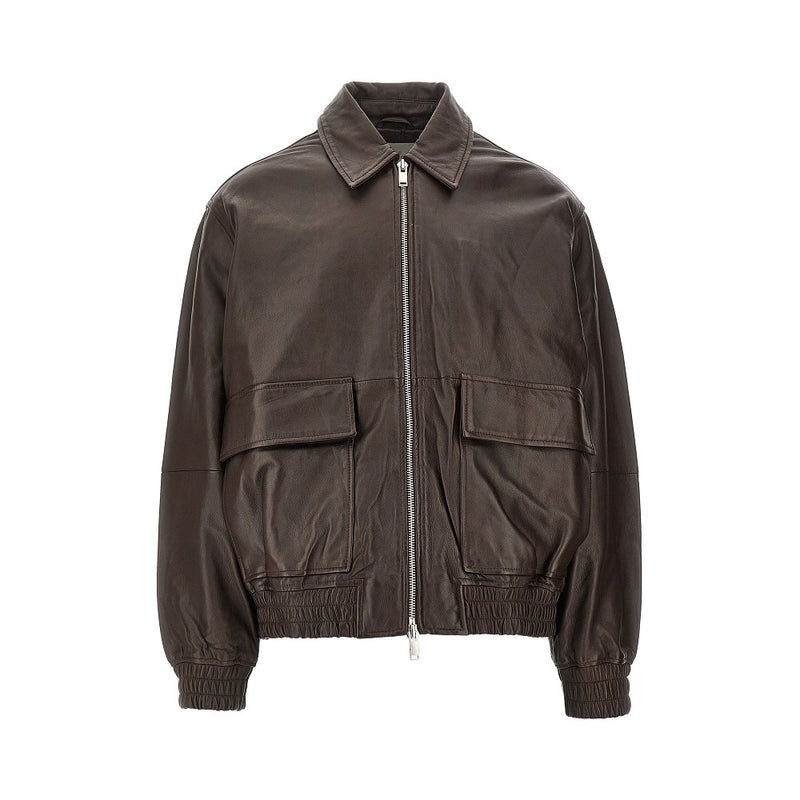 Studio Nicholson Studio Nicholson Piston Leather Bomber Jacket Brown - World Class Fashion