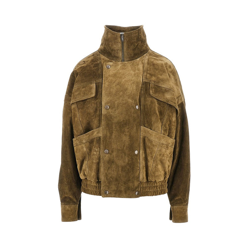 Saint Laurent Saint Laurent Oversized Suede Bomber Jacket Khaki - World Class Fashion
