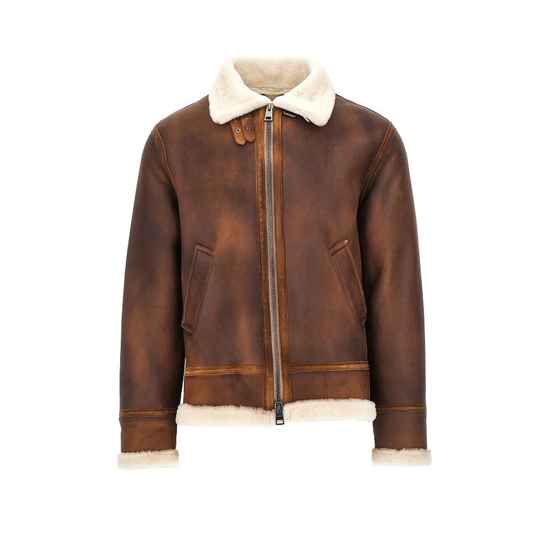 Dacute Dacute Waxed Shearling Aviator Jacket Brown - World Class Fashion