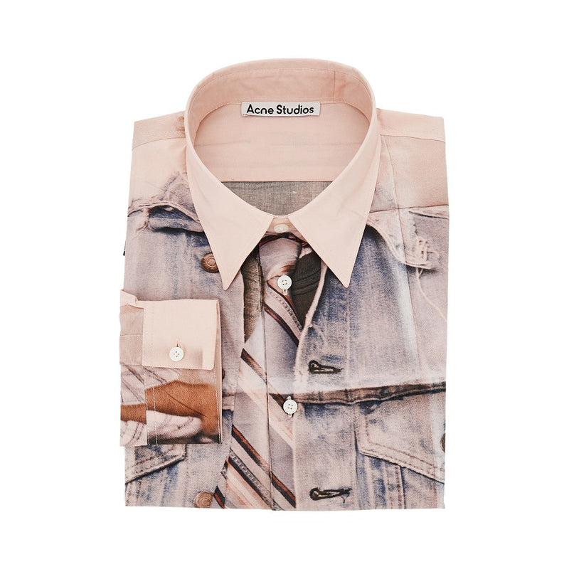 Acne Acne Cotton Shirt with Trompe-l'œil Print Pink - World Class Fashion