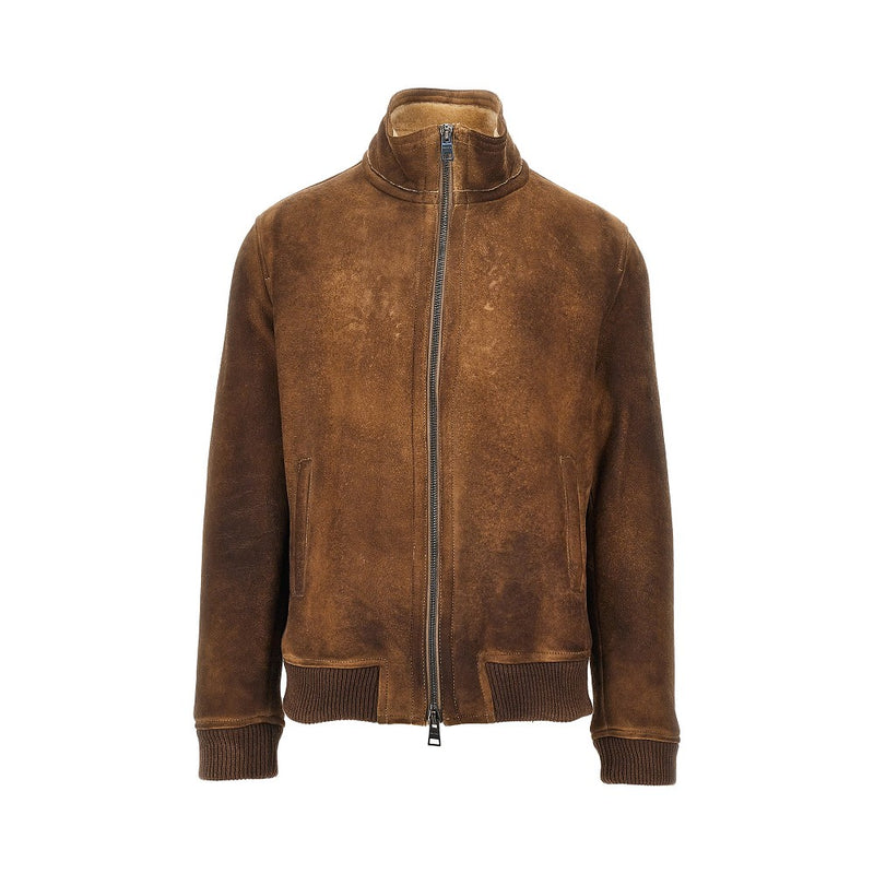 Dacute Dacute Waxed Shearling Bomber Jacket Brown Men - World Class Fashion