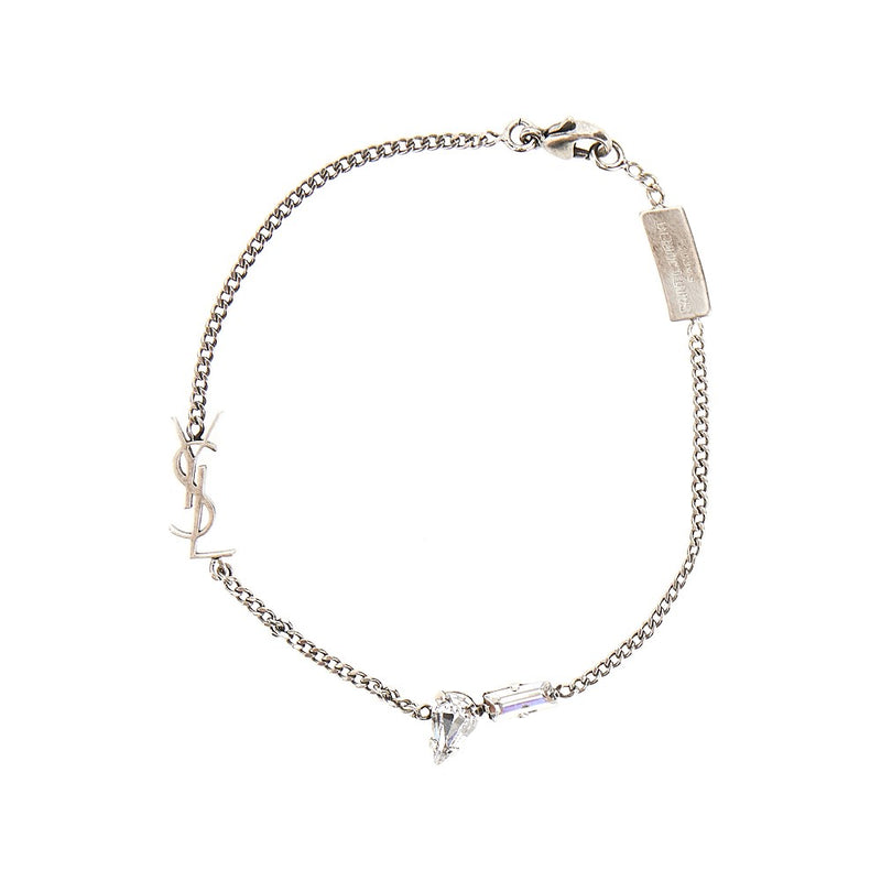 Saint Laurent Saint Laurent Cassandre Bracelet With Strass Silver - World Class Fashion