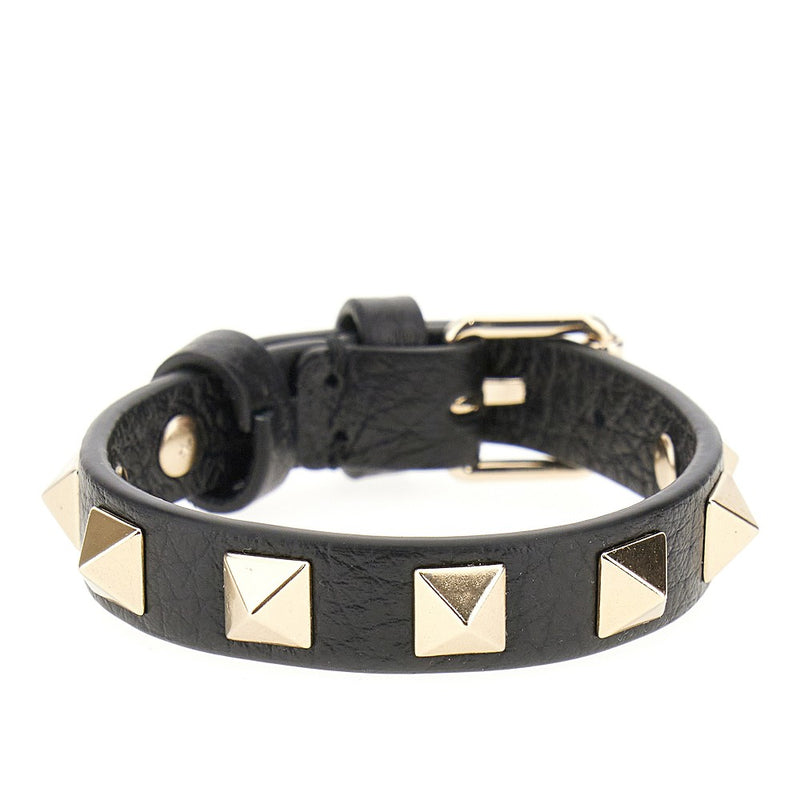 Valentino Garavani Valentino Garavani Rockstud Leather Bracelet Black - World Class Fashion