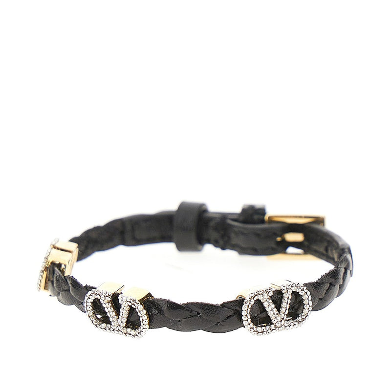 Valentino Garavani Valentino Garavani VLogo Signature Leather Bracelet Black - World Class Fashion