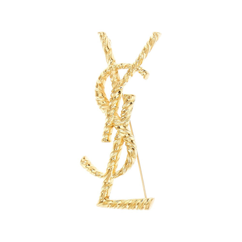 Saint Laurent Saint Laurent Cassandre Striped Brooch Gold - World Class Fashion