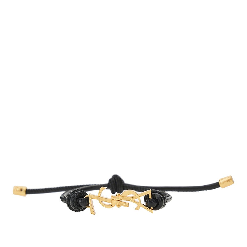 Saint Laurent Saint Laurent Cassandre Leather Bracelet Black - World Class Fashion