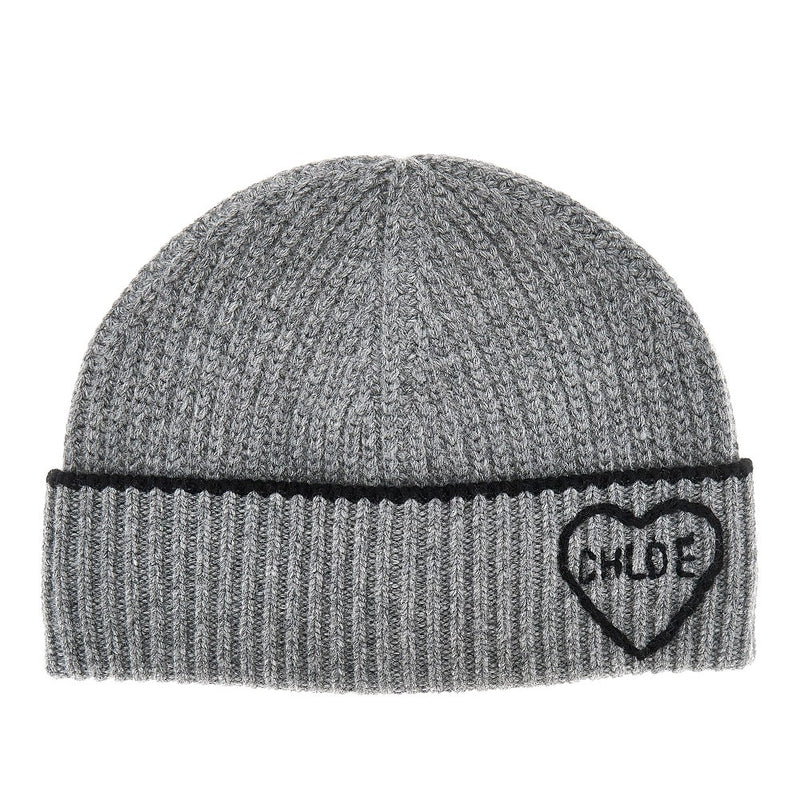 Chloe Chloe Chloé Encoeur Wool Cashmere Beanie Hat Grey - World Class Fashion