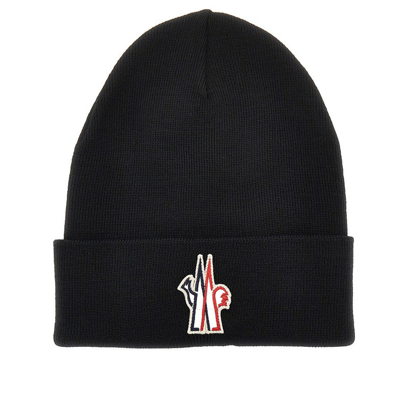 Moncler Grenoble Moncler Grenoble Logo Patch Wool Beanie Hat Black - World Class Fashion