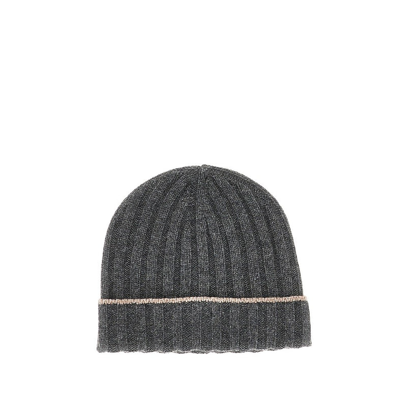 Brunello Cucinelli Brunello Cucinelli Ribbed Cashmere Beanie Hat Grey - World Class Fashion