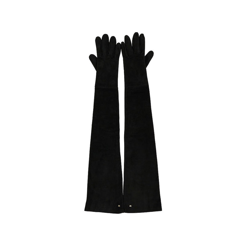 Max Mara Max Mara Suede Leather Long Gloves Black - World Class Fashion