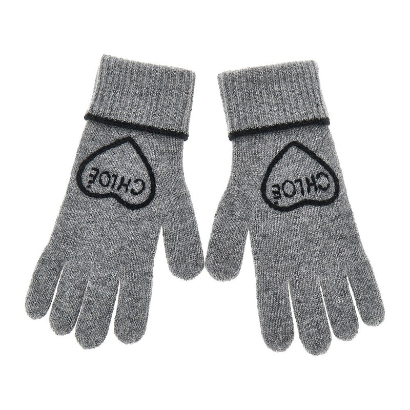 Chloe Chloe Chloé Encoeur Wool Cashmere Gloves Grey - World Class Fashion