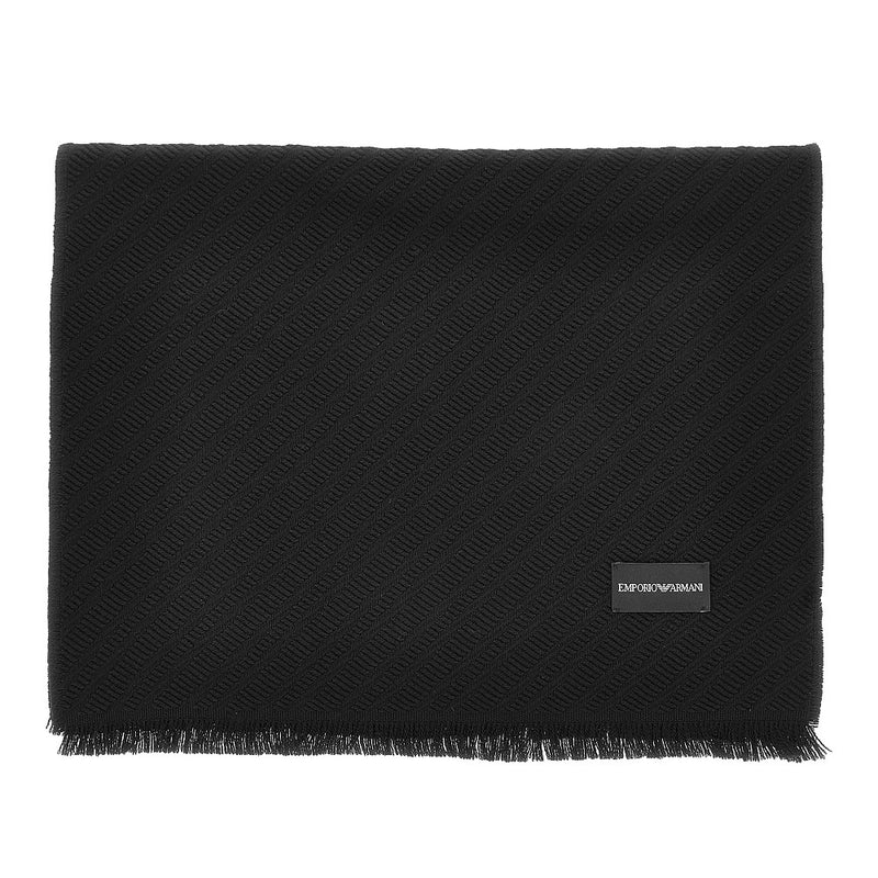 Emporio Armani Emporio Armani Jacquard Wool Scarf Black - World Class Fashion
