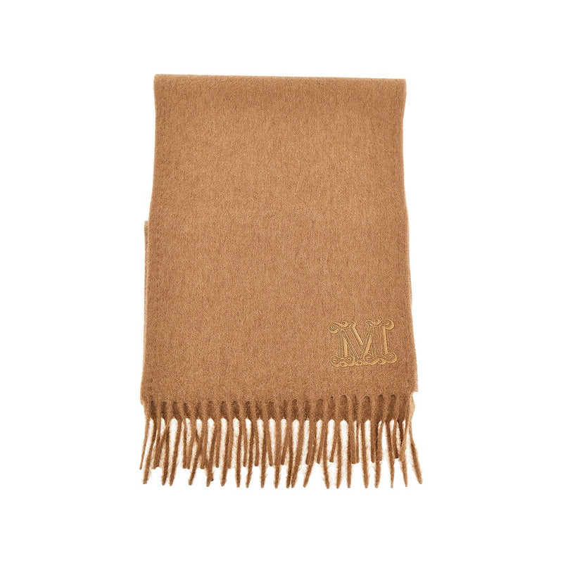 Max Mara Max Mara Monogram Embroidery Cashmere Scarf Brown - World Class Fashion