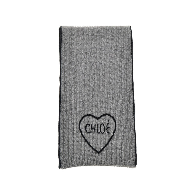 Chloe Chloe Chloé Encoeur Wool Cashmere Scarf Grey - World Class Fashion
