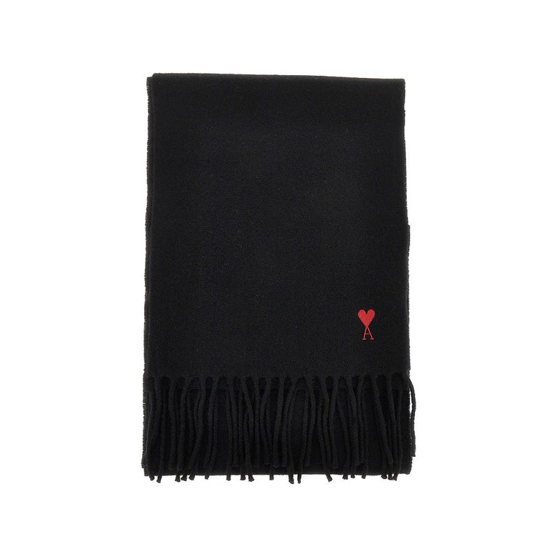 Ami Ami Ami De Coeur Embroidery Wool Scarf Black - World Class Fashion