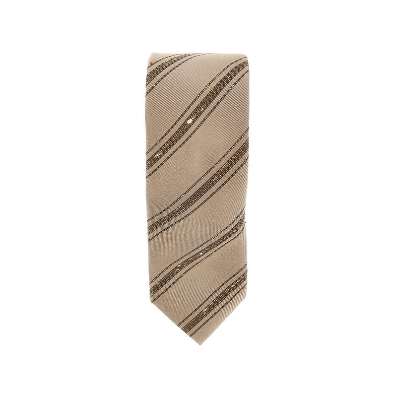 Brunello Cucinelli Brunello Cucinelli Slubbed Stripes Silk Cotton Tie Brown - World Class Fashion