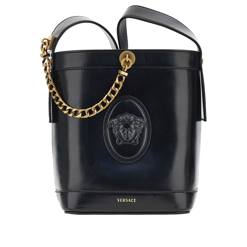 Versace Versace Leather Bucket Bag with Medusa Patch Black - World Class Fashion