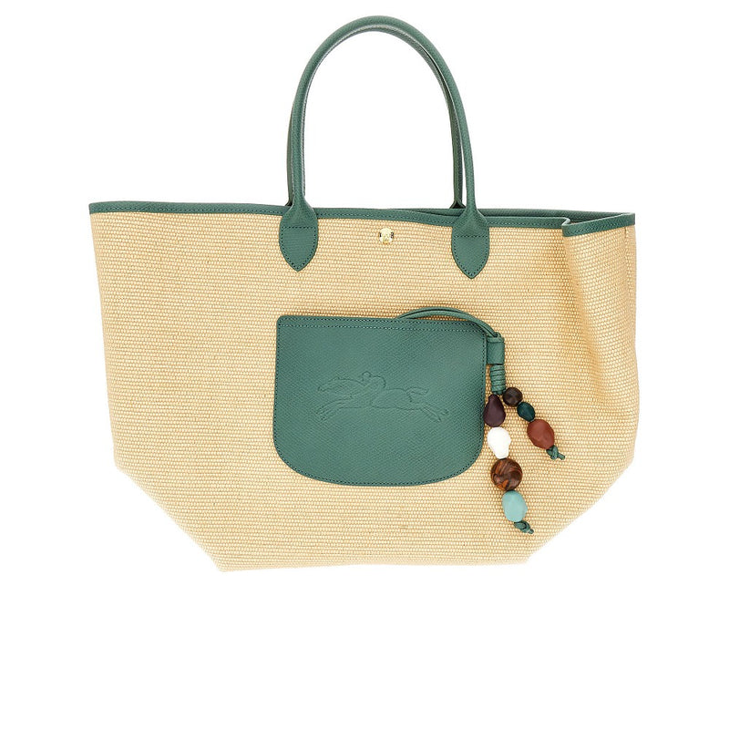 Longchamp Longchamp Leather and Raffia Tote Bag Beige - World Class Fashion