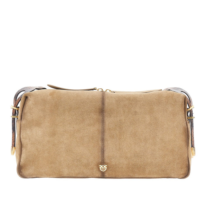 Pinko Pinko Keeper Suede Leather Shoulder Bag Brown - World Class Fashion