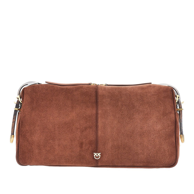 Pinko Pinko Keeper Suede Leather Shoulder Bag Brown - World Class Fashion