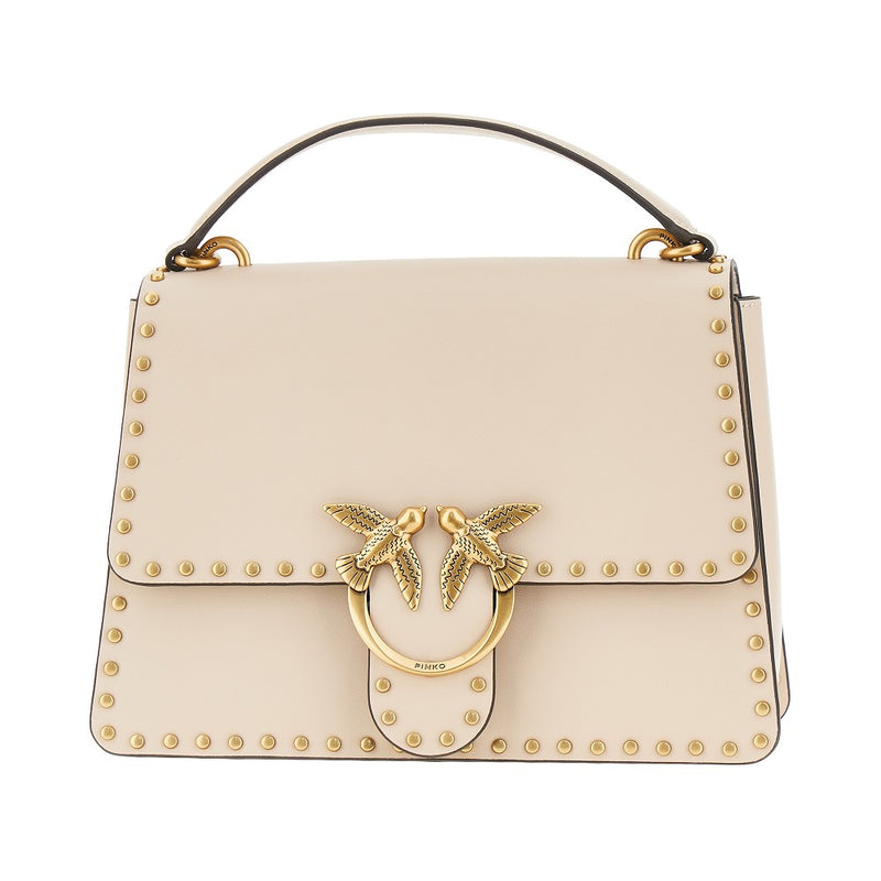 Pinko Pinko Leather Bag with Love Birds Buckle Beige - World Class Fashion