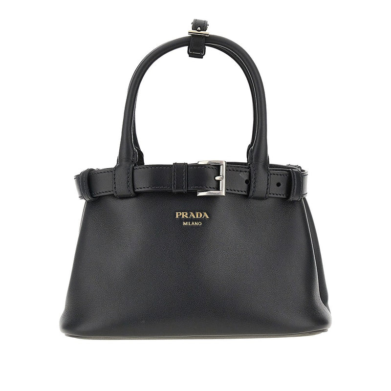 Prada Prada Leather Small 'Prada Buckle' Bag Black - World Class Fashion