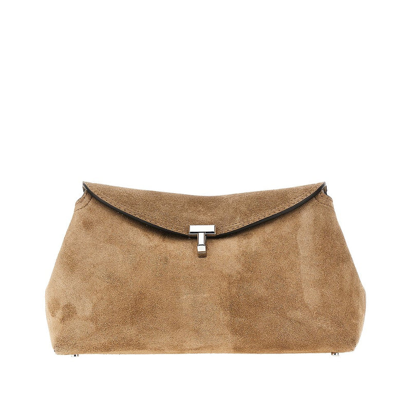 Toteme Toteme T-Lock Suede Leather Clutch Beige - World Class Fashion
