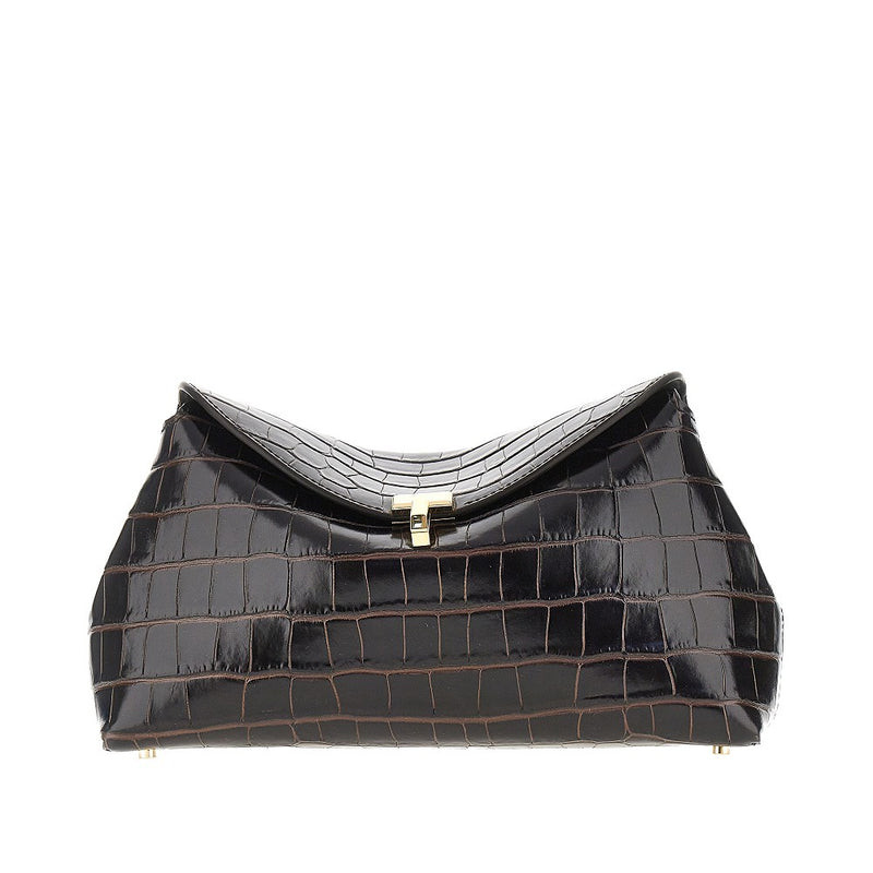 Toteme Toteme Croco-embossed Leather T-lock Clutch Brown - World Class Fashion